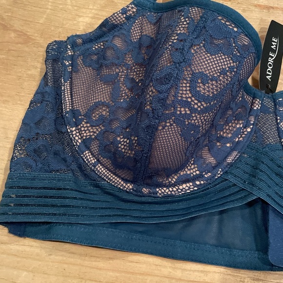 NWT Adore Me Blue Mesh Underwire Lace Bra 36C Feminine Lingerie Sheer Trim - Picture 5 of 5